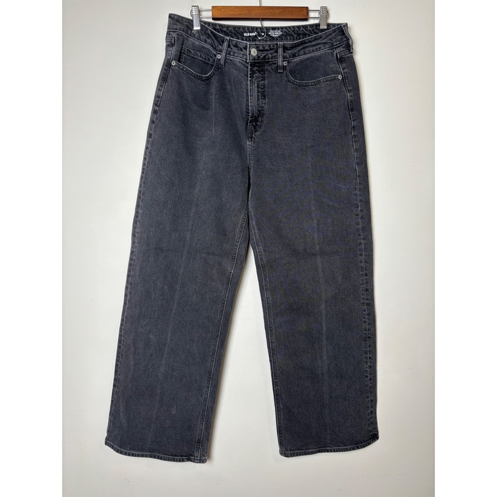 Old Navy Womens Extra High-Rise Sky-Hi Wide Leg Jeans 12 Black Denim Baggy
